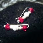 Ear Pins - Faceted Red Crystals with Stardust Beads - Earrings - Pair