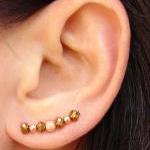Ear Pins - Copper Tones Sparkly Crystals and Stardust Copper Beads - Pair Earrings