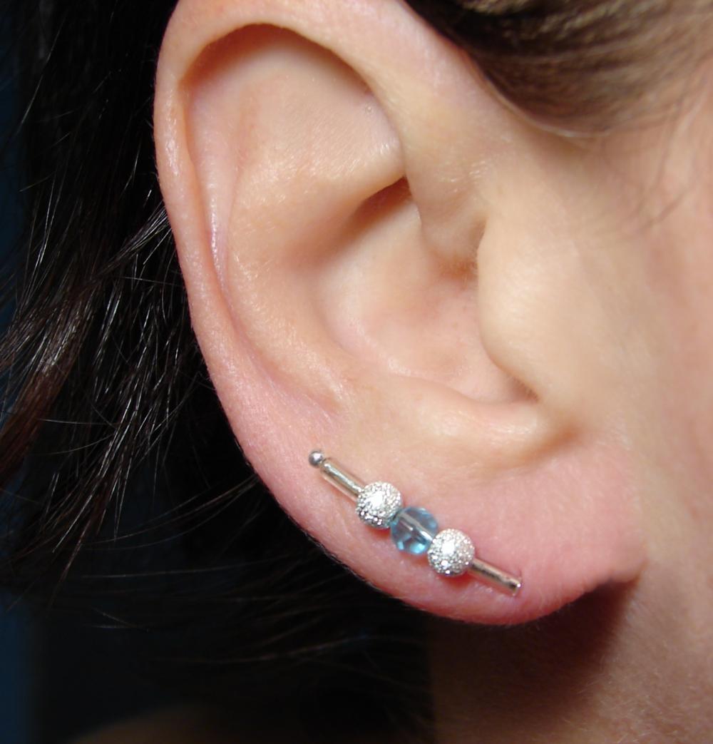 Earring Pins - Silver Stardust and Blue Bead Ear Pins - Pair