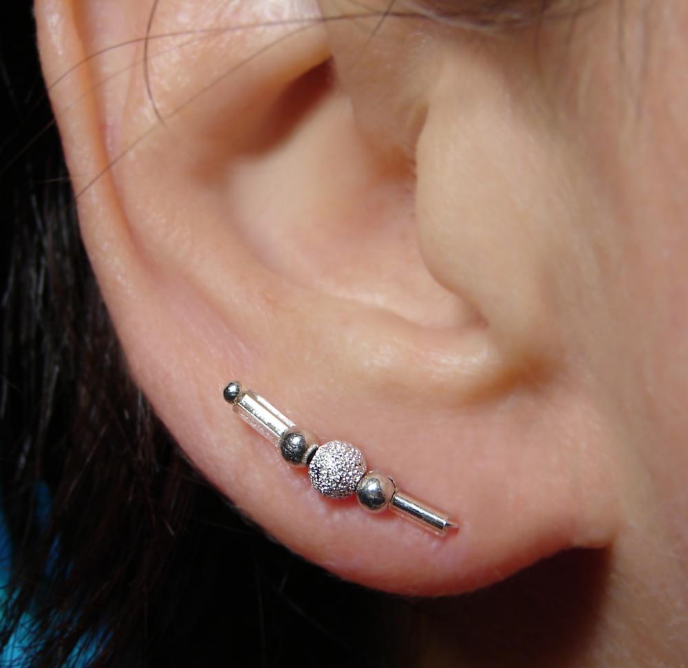 Ear Pins - Silver Beads and Glass Ear pins - Pair