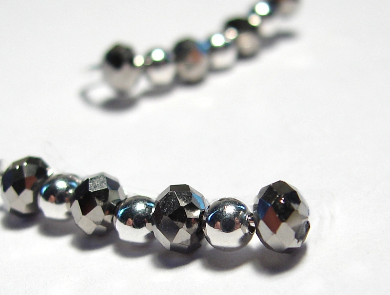 Ear Pins - Faceted Bling - Silvery Crystals and Silver Beads - Pair Earrings