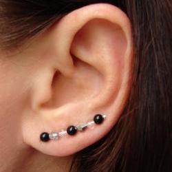 Ear Pins - Black Onyx, Faceted Clear Crystal, Vitriol Crystal Earrings - Pair