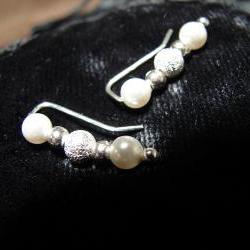 Ear Pins - Sterling Silver Filled Pins and Swarovski White Pearls Earrings with Stardust Beads - Pair