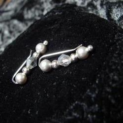 Ear Pins Sterling Silver Filled Earpins and Swarovski Silvery Gray Pearls - Pair Earrings