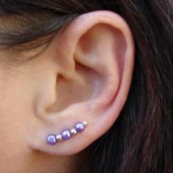 Ear Pins - Purple Glass Pearls and Silver - Pair Earrings - Light Purple, Lilac, Lavender Hue