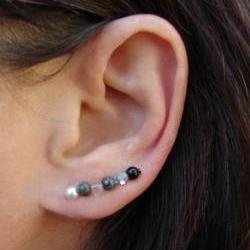 Ear Pins - Gunmetal, White Swarovski Pearls, Black Onyx, Sparkle - Black, White and Gray - Earrings Pair