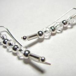 Ear Pins, Earring Pins - Silver and Faceted Crystals - Pair Earrings, Pierced Ear Cuffs, Earpins
