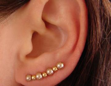 Ear Pins - Champagne Gold Glass Pearls and Gold beads Earrings - Pair