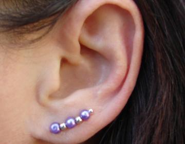 Ear Pins - Purple and Silver - Pair Earrings - Light Purple, Lilac, Lavender Hue